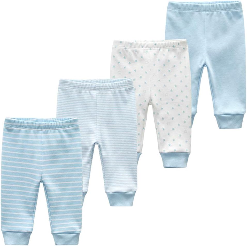 Unisex Newborn Baby Cotton 4-Pack Pants Embroidery Pringting Casual Leggings 0-24 Months for Boys