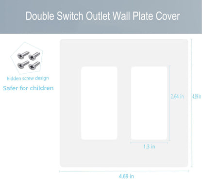 2-Gang Screwless Decora Wall Plate Cover Double Switch Outlet Electrical Faceplate for Light