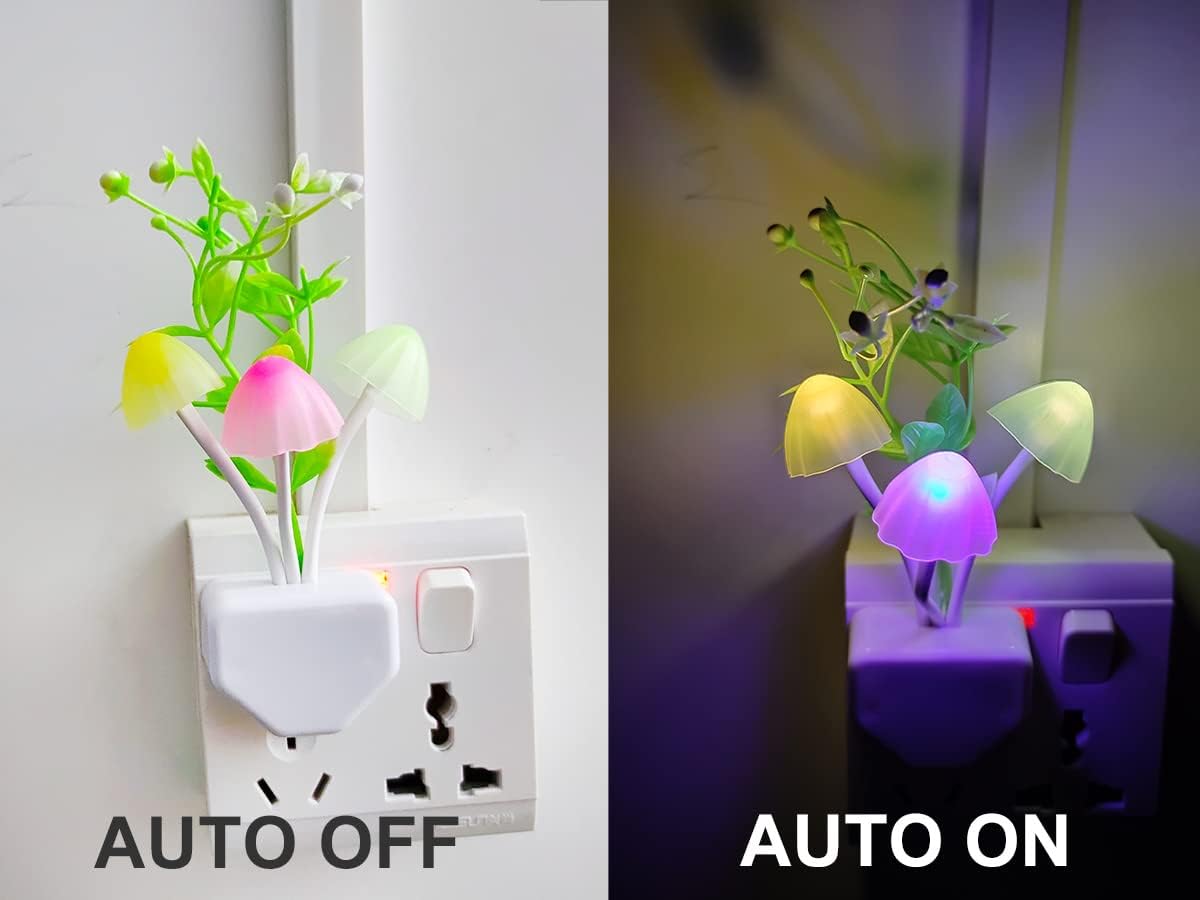 AUSAYE 4 Pack Plug in Night Light, Color Changing Mushroom Light LED Nightlights with Smart Dusk to