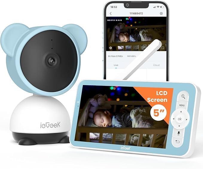 ieGeek 1080p Baby Monitor with Night Vision, 5" LCD Screen&Phone App Control, PTZ, 3000mAh Battery
