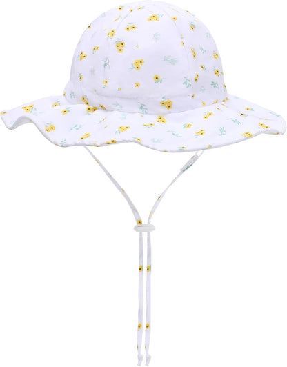 UPF 50+ Baby Bucket Hat - Wide Brim Sun Protection Beach Cap for Girls - Cute & Adjustable Toddler