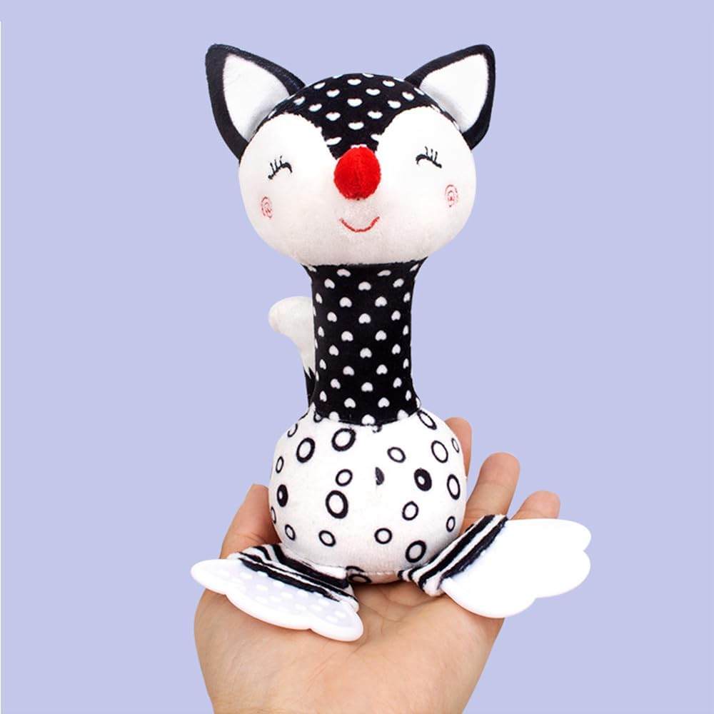 D-KINGCHY Baby Toys 0-12 Months, Black and White Newborn Toys, Soft Plush Rattle Stuffed Animal Toy