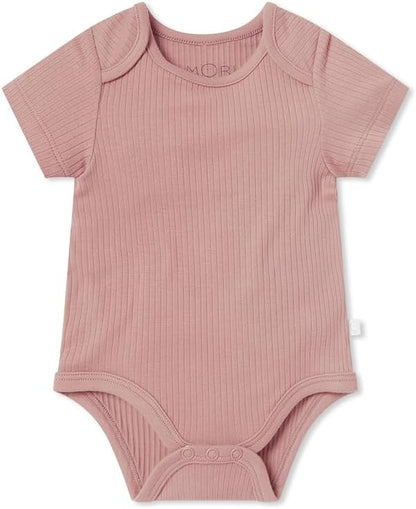 MORI Baby Ribbed Short Sleeve Bodysuit with Envelope Neck and Nickel Free Poppers - Unisex Toddler