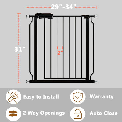 Fairy Baby Walk Through Black Baby Gate 29-34 Inch Wide, Pressure Mounted Safety Gate with Door No
