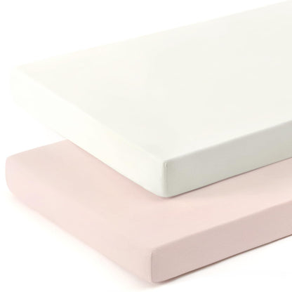 GRSSDER Mini Crib Sheets Fitted, Pack and Play Sheets 2 Pack, Ultra Soft Stretchy Pack N Play