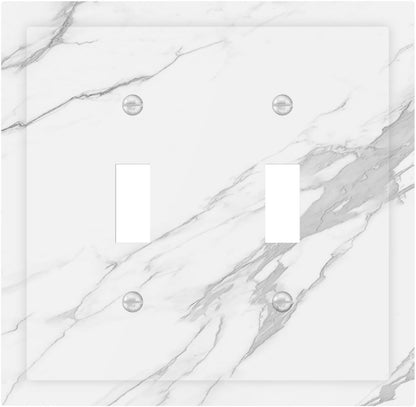 Decorative Switch Plates Modern White Gray Marble 2 Gang Double Toggle Outlet Light Switch Cover