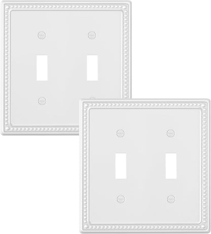 2-Pack Double Toggle Light Switch Cover Plate, Pearls Decorative Dual Switch Plate Covers, Pure