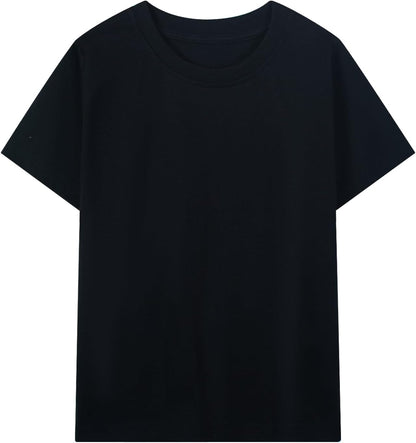 HILEELANG Kids Boy Basic Plain Cotton T-Shirts Short Sleeve Crew Neck Summer Tees 4packs 6-12 Years