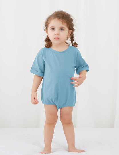 Jimonda Baby Bubble Romper Boy Girl Solid Color T-Shirt Outfits Short Sleeve Bodysuit Organic