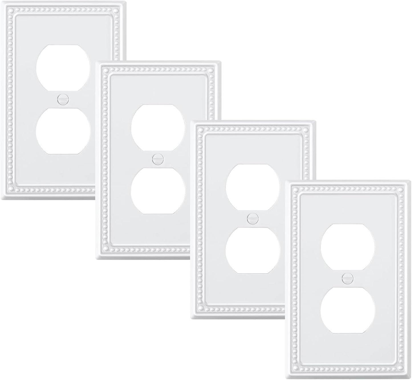 4-Pack Duplex Outlet Cover Plate, Pure White Metal Wall Plates for Electrical Outlets, 1 Gang