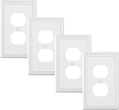 4-Pack Duplex Outlet Cover Plate, Pure White Metal Wall Plates for Electrical Outlets, 1 Gang