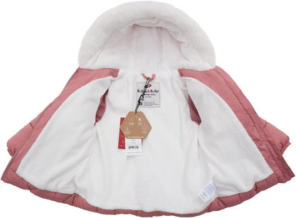 Rokka&Rolla Baby Girls' Water-Resistant Puffer Jacket Hooded Winter Coat with Soft Mini Fur Lining