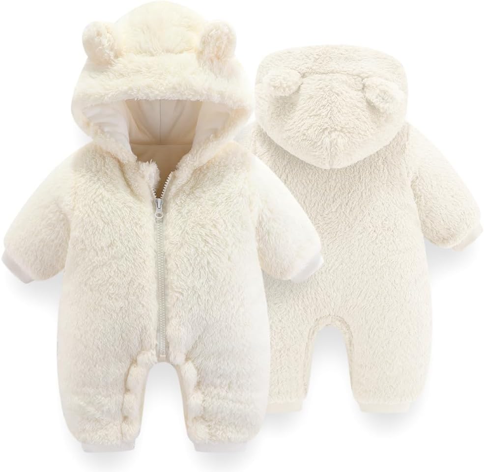 UVIPC Baby Newborn Bear Outfit Fleece Snowsuit Winter Clothes Hooded Jumpsuit Romper for Baby boy
