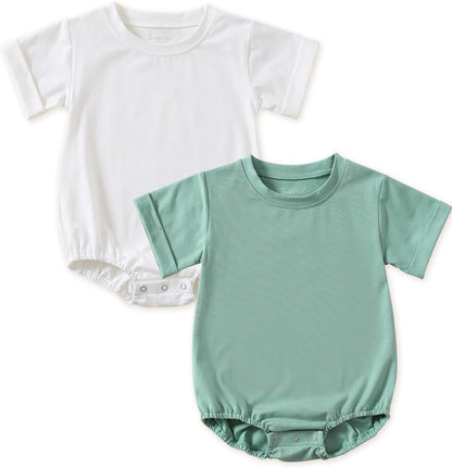 Jimonda Baby Bubble Romper Boy Girl Solid Color T-Shirt Outfits Short Sleeve Bodysuit Organic