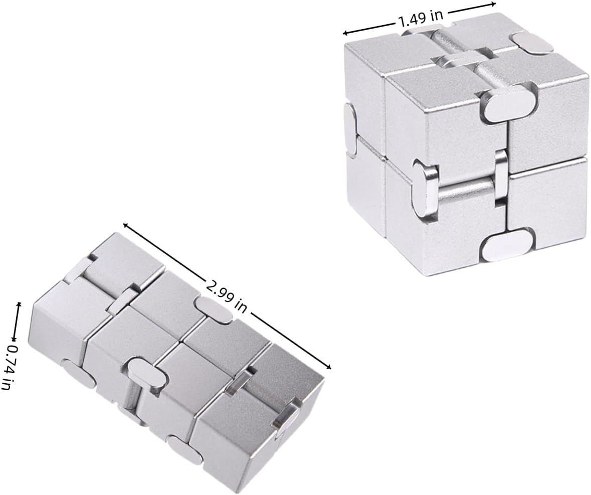 Metal Infinity Cube Fidget Toy - Aluminum Alloy Anti-Stress and Anxiety Finger Flip Cube for