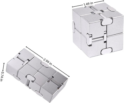 Metal Infinity Cube Fidget Toy - Aluminum Alloy Anti-Stress and Anxiety Finger Flip Cube for