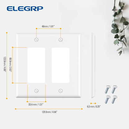 ELEGRP 2-Gang Decorative Wall Plates, Mid-Size 4.88" H x 4.94" L Unbreakable Thermoplastic