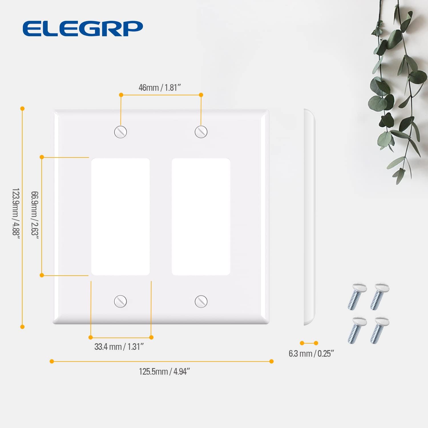 ELEGRP 2-Gang Decorative Wall Plates, Mid-Size 4.88" H x 4.94" L Unbreakable Thermoplastic