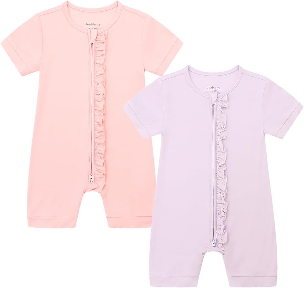 JunNeng Baby Boy Girl 2 Pack Rayon of Bamboo Summer Sleeper Infant Soft Short Sleeve Zipper