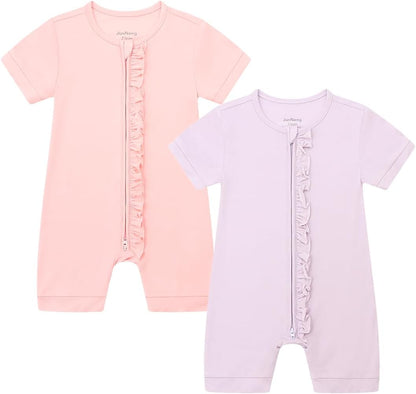 JunNeng Baby Boy Girl 2 Pack Rayon of Bamboo Summer Sleeper Infant Soft Short Sleeve Zipper