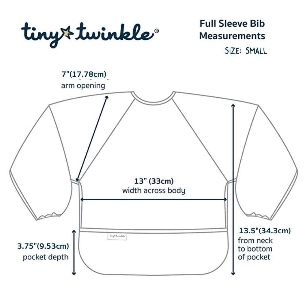 Tiny Twinkle Mess Proof Baby Bibs, 2pk Waterproof Smock Baby Bibs for Eating, Machine Washable Long