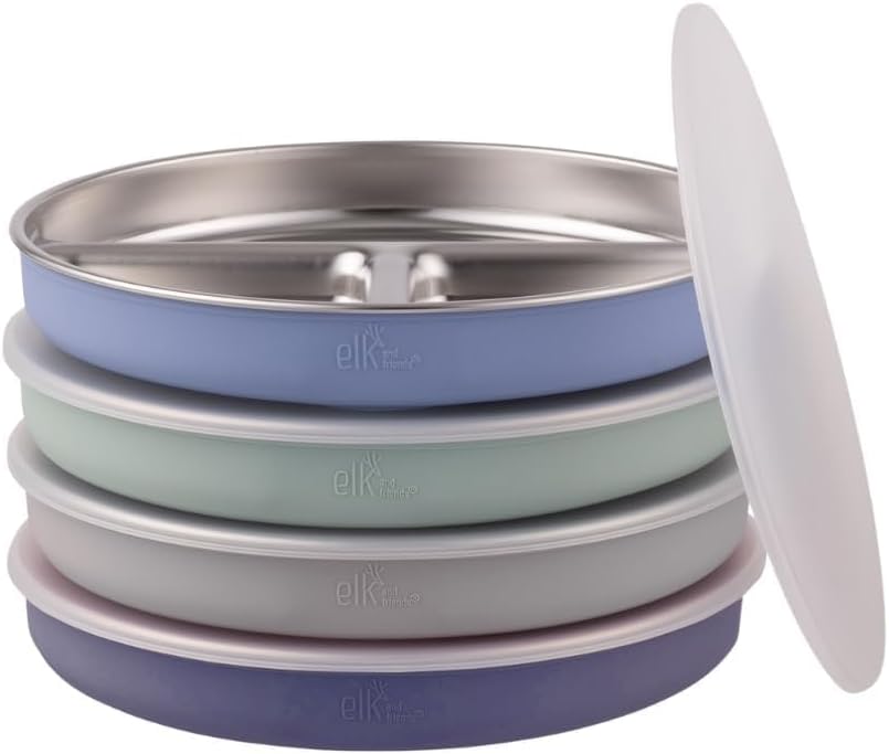 Stainless Steel Divided Plates + Silicone Sleeve and Storage Lid | Baby, Toddler, Kids | Dinner &