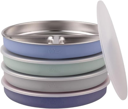 Stainless Steel Divided Plates + Silicone Sleeve and Storage Lid | Baby, Toddler, Kids | Dinner &