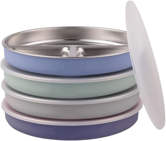Stainless Steel Divided Plates + Silicone Sleeve and Storage Lid | Baby, Toddler, Kids | Dinner &