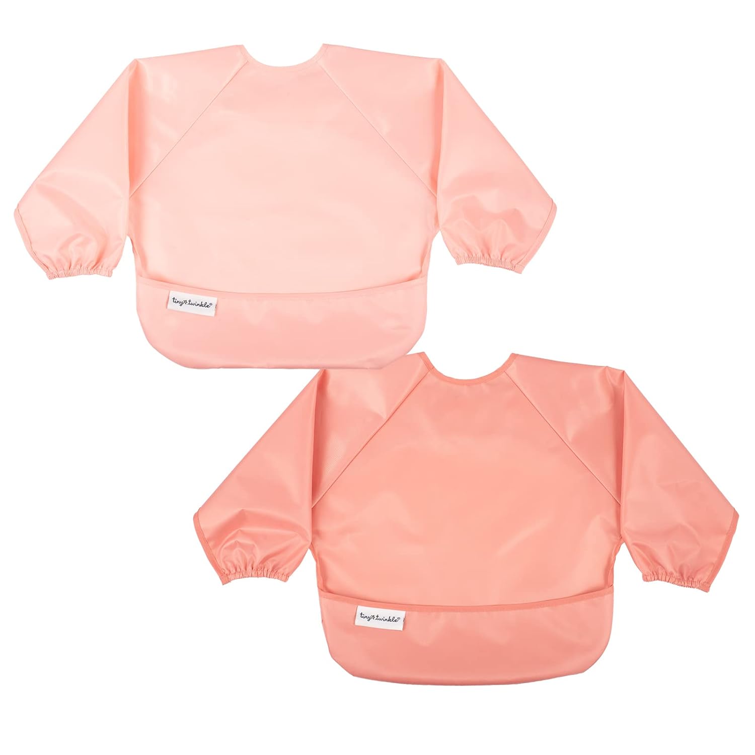 Tiny Twinkle Mess Proof Baby Bibs, 2pk Waterproof Smock Baby Bibs for Eating, Machine Washable Long