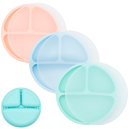 WeeSprout Silicone Divided Plates (With Lids), 100% Food Grade Silicone Divided Plates for Toddlers