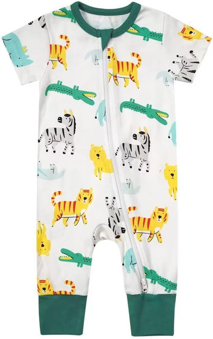Teach Leanbh Toddler Baby Boys Girls Footless Pajamas Cotton 2 Way Zipper Printing Short Sleeve