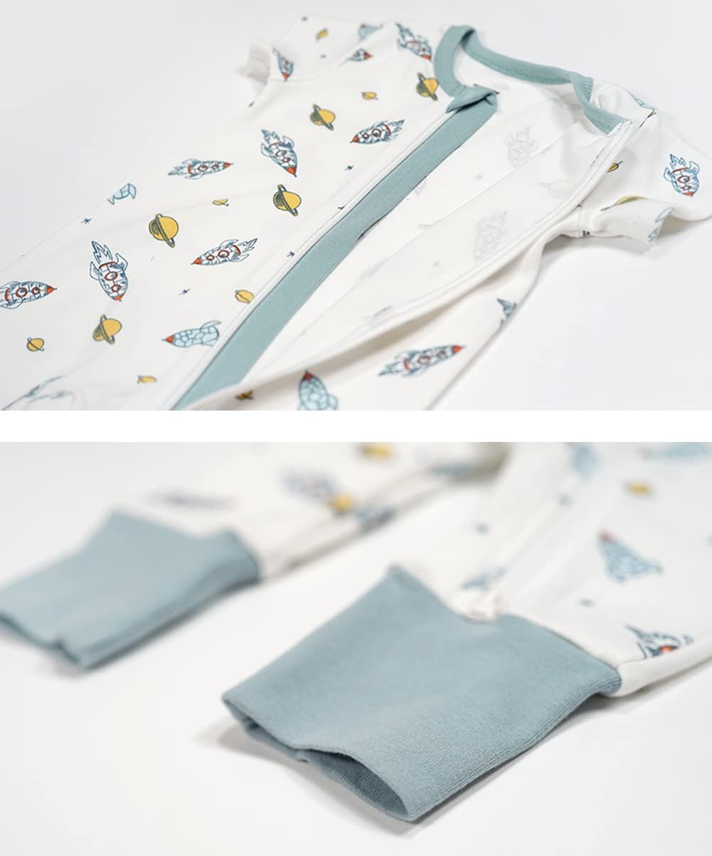 Teach Leanbh Baby Boys Girls 2 Pack 2 Way Zipper Footless Pajamas Cotton Short Sleeve Printing