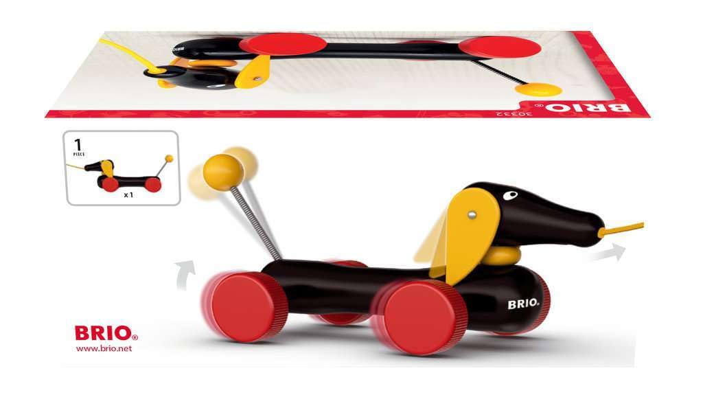 BRIO World - 30332 Pull Along Dachshund | Interactive Toddler Toy | Durable Wooden Construction |