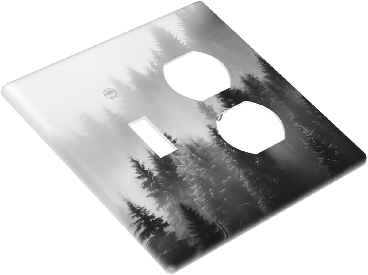 Foggy Forest Natural Scenery Retro Tree Pine Wallplates 1 Toggle 1 Duplex Switch Plate Electrical