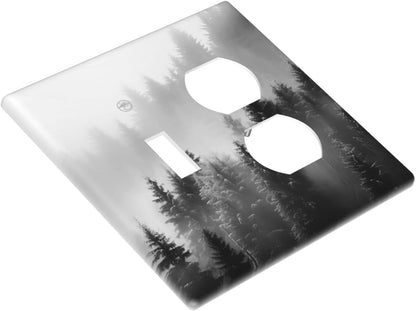 Foggy Forest Natural Scenery Retro Tree Pine Wallplates 1 Toggle 1 Duplex Switch Plate Electrical