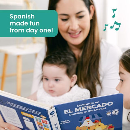 Binibi Spanish Musical Book - Counting at The Market | Bilingual Children's Book for Babies &