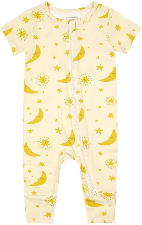 Teach Leanbh Toddler Unisex Baby Bamboo Viscose Pajamas 2 Way Zipper Short Sleeve Footless Romper