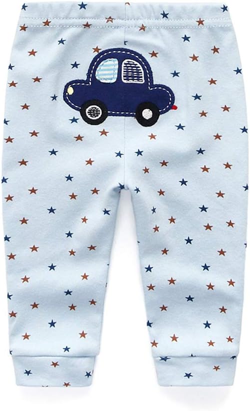 Unisex Newborn Baby Cotton 4-Pack Pants Embroidery Pringting Casual Leggings 0-24 Months for Boys