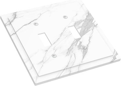 Decorative Switch Plates Modern White Gray Marble 2 Gang Double Toggle Outlet Light Switch Cover