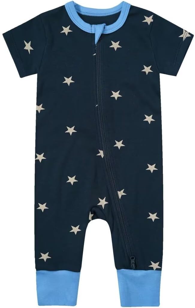 Teach Leanbh Toddler Baby Boys Girls Footless Pajamas Cotton 2 Way Zipper Printing Short Sleeve