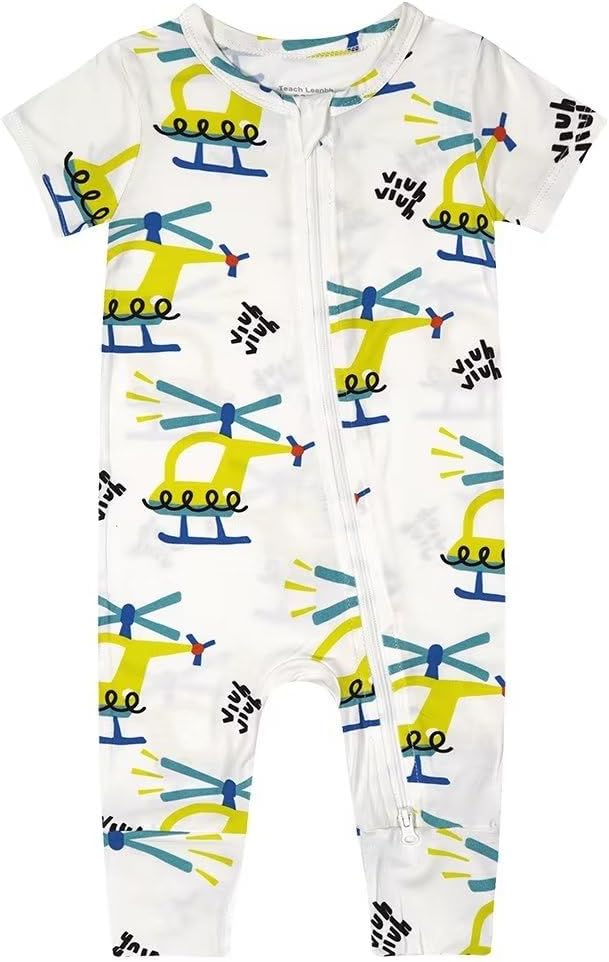 Teach Leanbh Toddler Unisex Baby Bamboo Viscose Pajamas 2 Way Zipper Short Sleeve Footless Romper