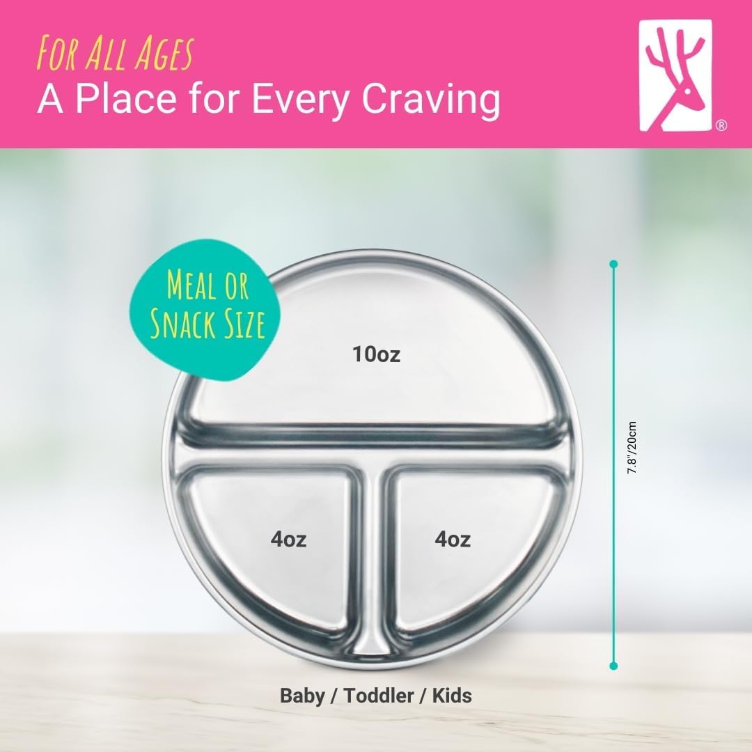 Stainless Steel Divided Plates + Silicone Sleeve and Storage Lid | Baby, Toddler, Kids | Dinner &