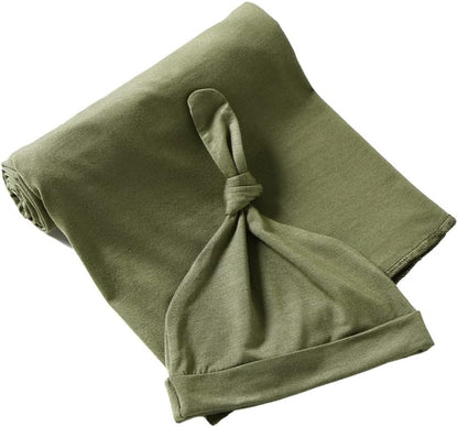 iEvolve Cotton Knitted Baby Swaddle Blanket with Hat Headband Set Newborn Swaddle Wrap Receiving