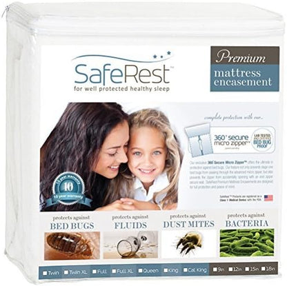 SafeRest Zippered Mattress Protector - Premium 9-12 Inch Waterproof Mattress Cover for Bed