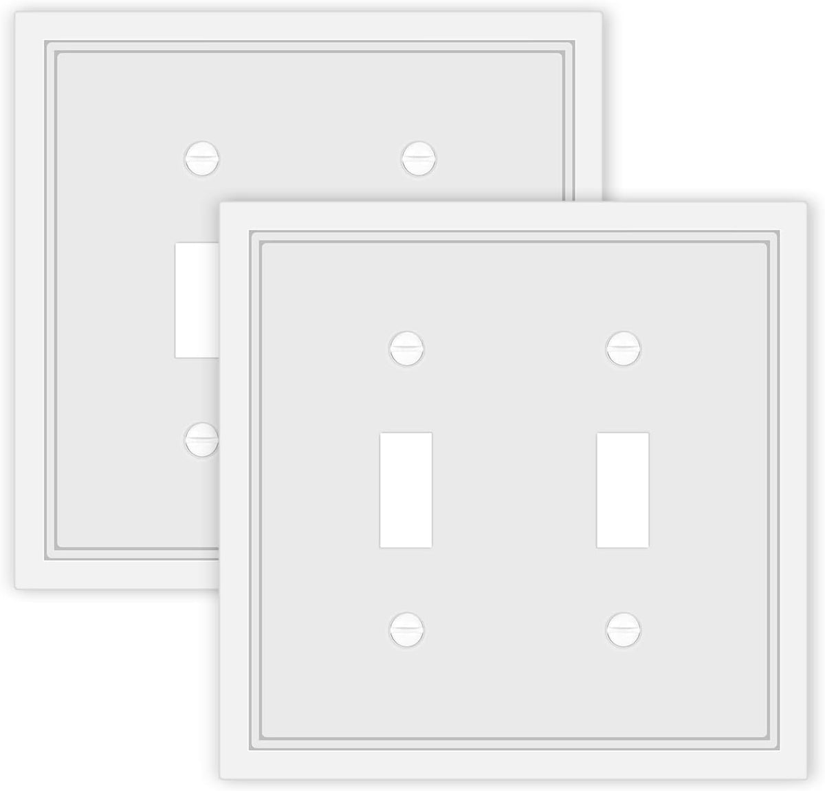 Double Toggle Light Switch Cover Plate White Classic Decorative Light Switch Plates Cover 2 Gang