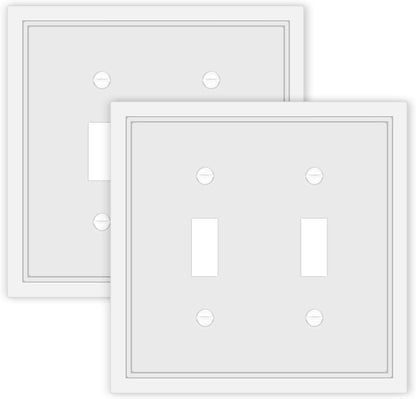 Double Toggle Light Switch Cover Plate White Classic Decorative Light Switch Plates Cover 2 Gang