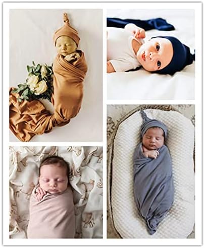 iEvolve Cotton Knitted Baby Swaddle Blanket with Hat Headband Set Newborn Swaddle Wrap Receiving