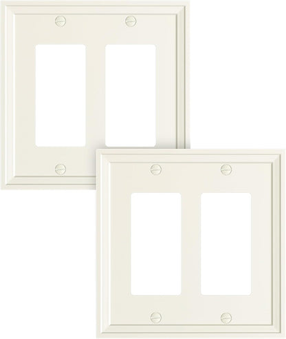 2-Pack Double Decorator Outlet Cover Plate, Light Almond Modern Decorative Switch Plates and Outlet