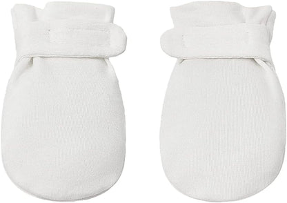 Newborn Baby No Scratch Mittens Stay On, 100% Cotton Breathable, Adjustable Infant Gloves for Baby