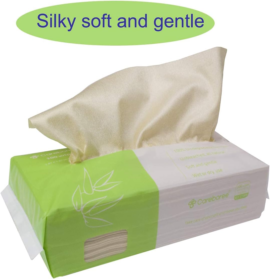 300 Count Careboree Unbleached Baby Dry Wipes Dry Unscented Multi-Purpose Cotton Tissue